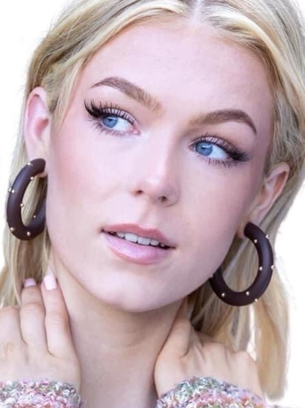 Plunder New Shania Dark Brown Wooden Hoop Earrings with Gold Studs
